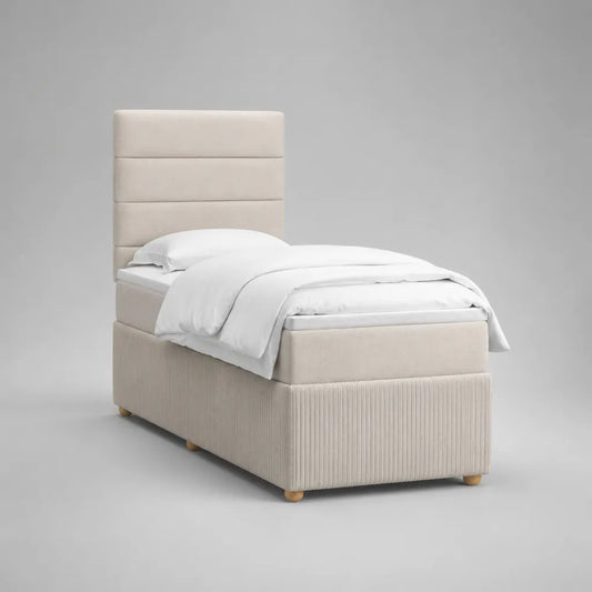 Lit rembourré 90 × 200 cm avec tête de lit rembourrée et housse de corde, beige