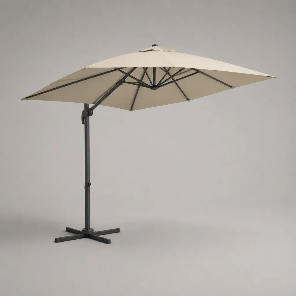 Parapluie de feu carré 300 × 300 × 250 cm en polyester avec structure en aluminium-acier, beige/anthrazite