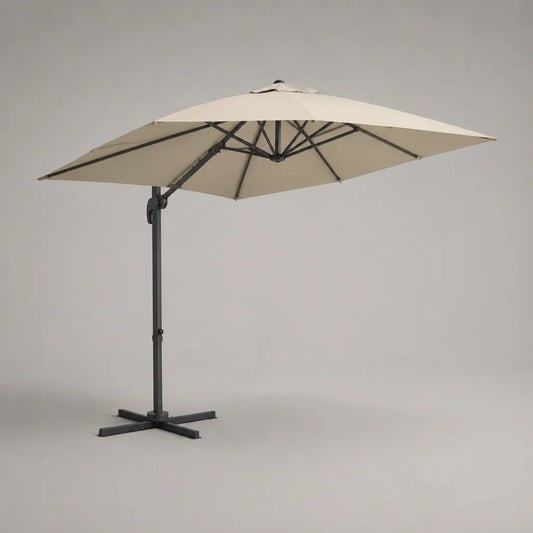 Parapluie de feu carré 300 × 300 × 250 cm en polyester avec structure en aluminium-acier, beige/anthrazite