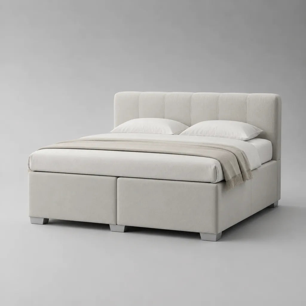 Kit à ressorts 160 × 200 cm, extérieur 170 × 215 × 112 cm, avec matelas de poche et couverture en polyester, blanc cassé
