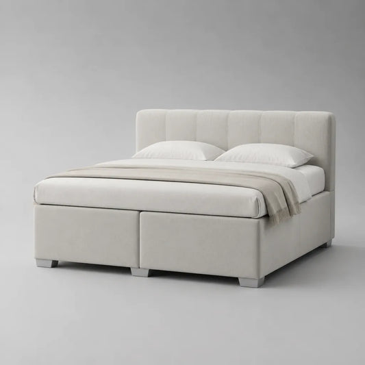 Kit à ressorts 160 × 200 cm, extérieur 170 × 215 × 112 cm, avec matelas de poche et couverture en polyester, blanc cassé