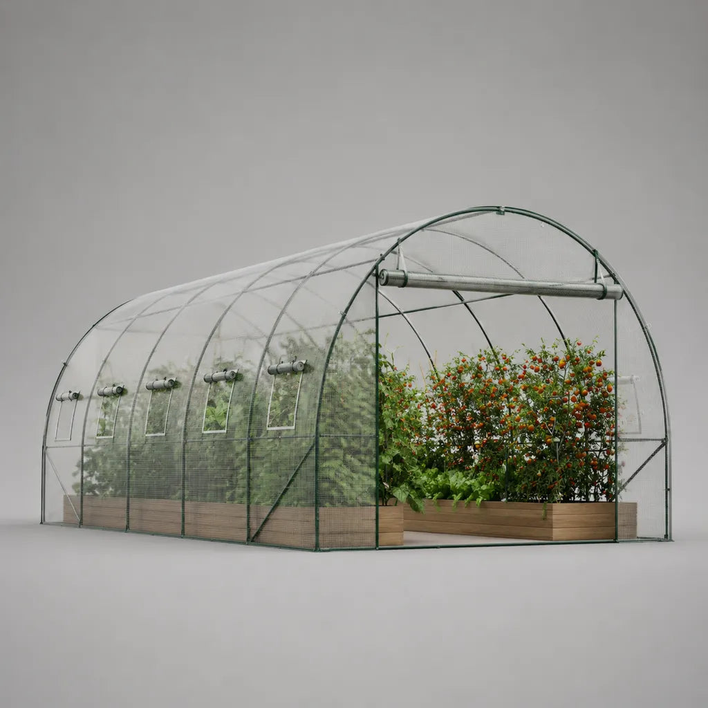 Sèche-sèche-souris en PE avec cadre en acier, transparent et vert, 600 × 300 × 200 cm